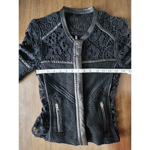 Iro Lewis Black Leather and Lace Crochet Evening Blazer Jacket Women's Size 1 - Picture 8 of 9
